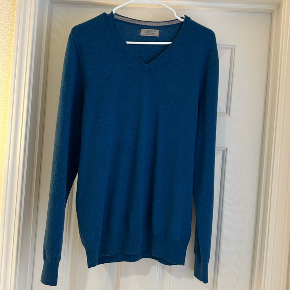 Men’s Falconeri V Neck Cashmere Sweater, Size Large